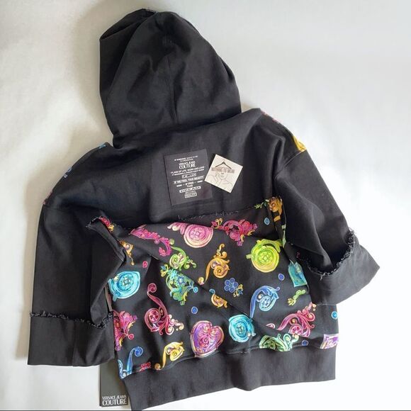 ⭕️ VERSACE JEANS Sweatshirt Black Multi Hoodie - Picture 7 of 12